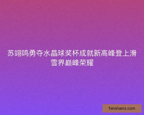 苏翊鸣勇夺水晶球奖杯成就新高峰登上滑雪界巅峰荣耀