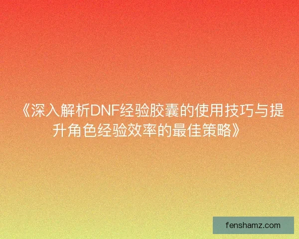 《深入解析DNF经验胶囊的使用技巧与提升角色经验效率的最佳策略》