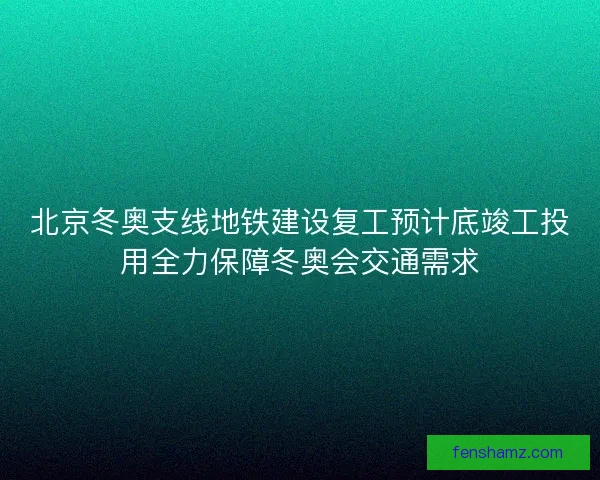 北京冬奥支线地铁建设复工预计底竣工投用全力保障冬奥会交通需求