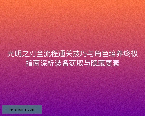光明之刃全流程通关技巧与角色培养终极指南深析装备获取与隐藏要素